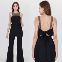 Ramsita Bellaze Jumpsuit Black จั๊มสูทเสื้อผูกโบว์หลัง กางเกงขากระดิ่ง สีดำ