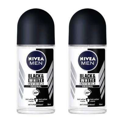 Nivea นีเวีย เมน แบล็ค แอนด์ ไวท์ โรลออน ระงับกลิ่นกาย สำหรับผู้ชาย 50 มล. 2 ชิ้น Black &amp; White