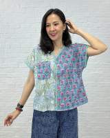 เสื้อคอวีทูโทน แขนเลย ผ้าคอตตอนอินเดียแฮนด์บล๊อก (Cotton India Hand-Block Print)