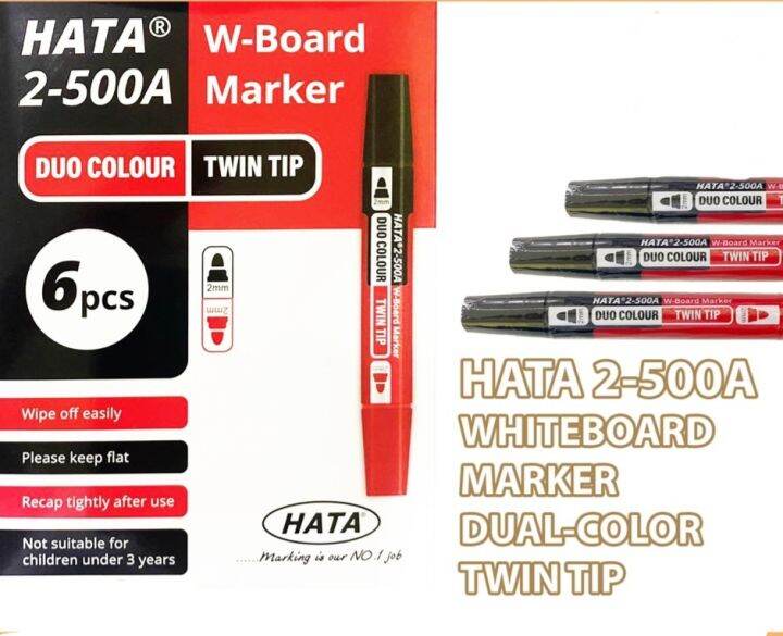 HATA 2-500A Duo Colour Twin-Tip White Board Marker Whiteboard | Lazada