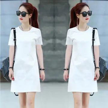 Women girls white shirt dress under knee length loose style white shirt, long  sleeve loose long shirt