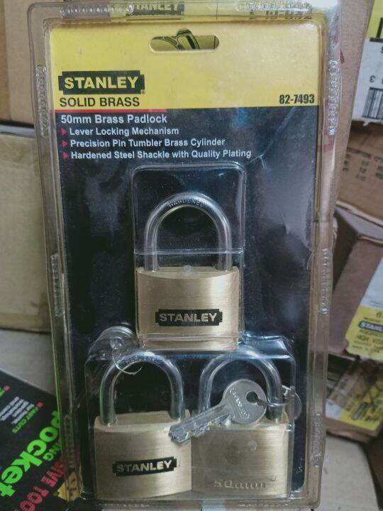 STANLEY SOLID BRASS PADLOCKS SET OF 3PCS WITH SAME KEY , KEYED ALIKE