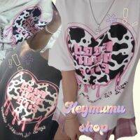 ? Heymu ?เสื้อโอเวอร์ไซส์ ลายการ์ตูน คอกลม สตรีท หัวใจชมพู