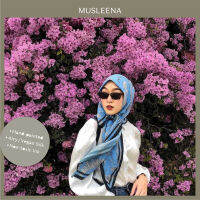 [MUSLEENA] TROPICAL THAI SCARF . DUSTED BLUE +4 More Colours . ผ้าพันคอ ผ้าคลุมผมสีฟ้าตุ่นลายใบไม้ ลวดลายวาดมือก่อนพิมพ์แบบปลอดสาร บรรจุในกล่องแข็งพิมพ์ทอง