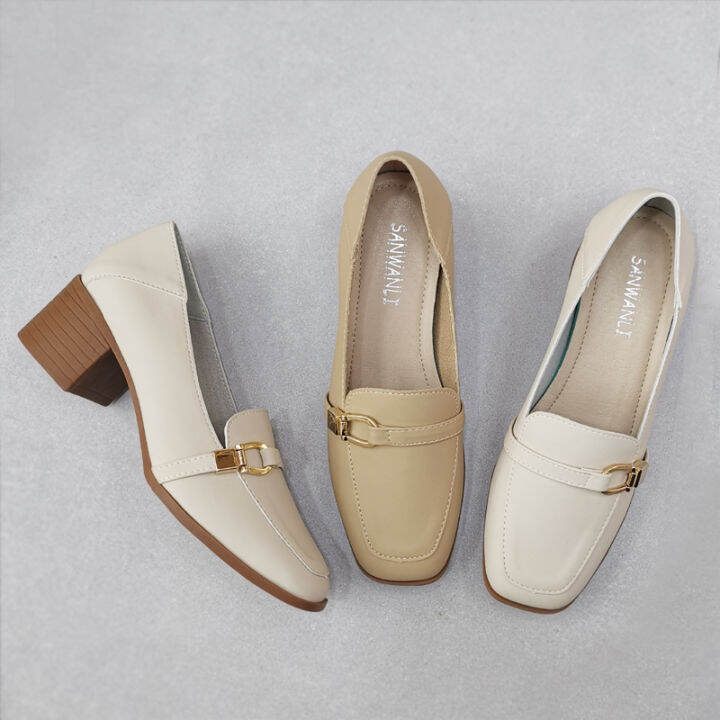 Chunky Heel Loafers High Retro Belt Buckle 2023 Women's MidHeel All