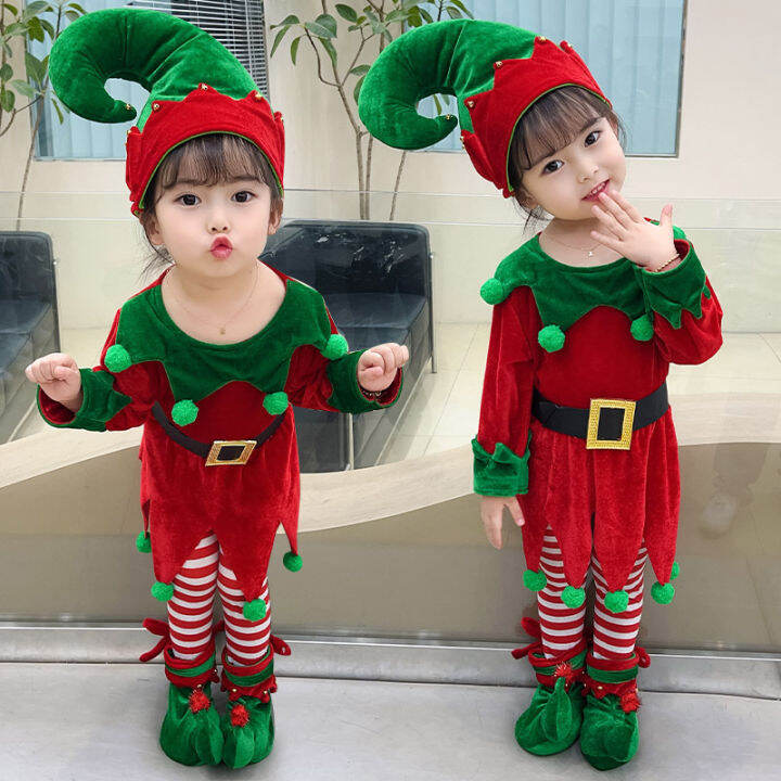 Kids Christmas Elf Costume for Girls Boys Holiday Character Santa Claus
