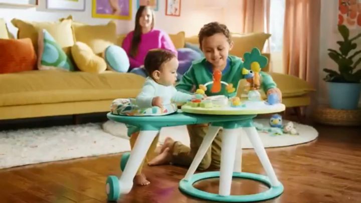 Bright Starts Around We Go 2-in-1 Walk-Around Baby Activity Center & Table,  Tropic Cool, Age 6 Months+ 