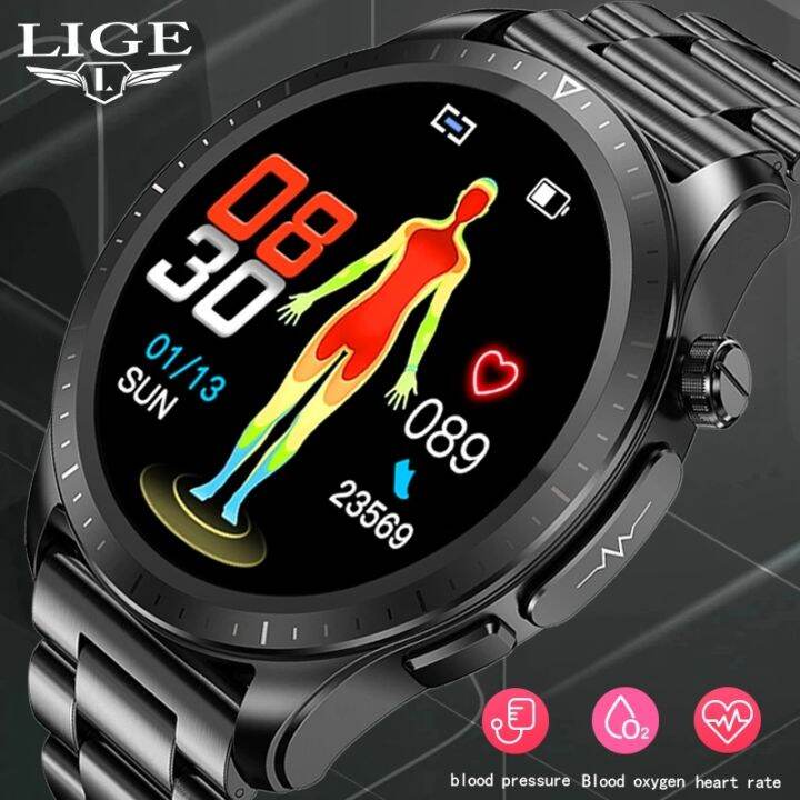 LIGE 2023 New Blood Glucose ECG+PPG Smart Watch Men Body Temperature