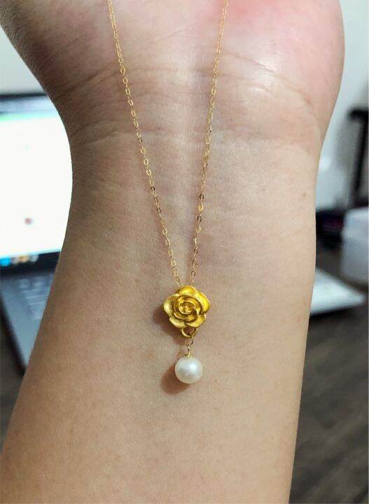 COD PAWNABLE 18K Gold Fine Tauco Chain with 24K Pendant(Rose with Fresh