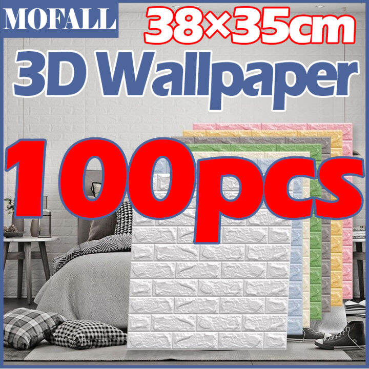 【100 PCS】MOFALL 3d Wallpaper Design For Wall Foam Bricks Self Adhesive