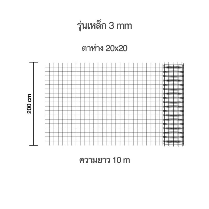 ไวร์เมช-รุ่นเหล็ก-3-มม-ขนาด-2x10-เมตร-20-ตรม-ตาห่าง-20x20-ซม