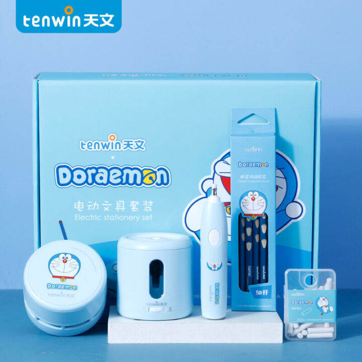 Tenwin Doraemon Electric Pencil Sharpener Electronic Erasers Mechanical Vacuum Cleaner Electric