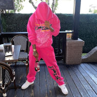 ชุดเสื้อสเวตเตอร์ขายาว sp5der 555555 Pink hoodie รุ่นเดียวกับดารา Young thug