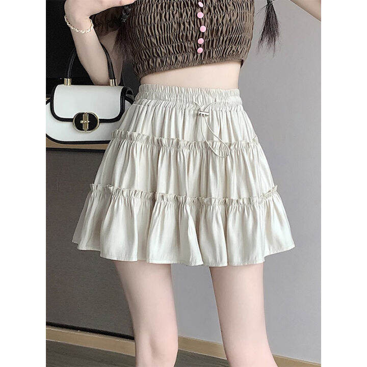 Cake Skirt Women's Short Skirt Summer Drawstring Ruffled Joint Anti