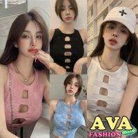 AVAFASHION?เสื้อแขนกุด ไหมพรมคอกลม ดีเทลเว้าหน้า แซ่บมากเกินต้านสุดๆ(166)