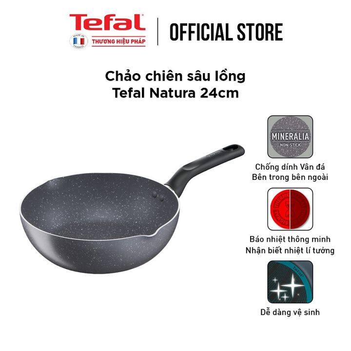 Chảo sâu lòng chống dính Tefal Natura 24cm, dùng cho bếp gas và bếp hồng  ngoại- Hàng chính hãng 