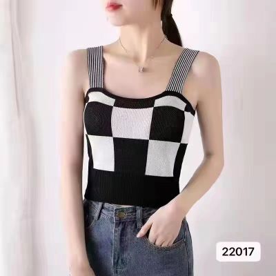(พร้อมส่ง/ใหม่)#22017เสื้อกั๊กผู้หญิงลายสก๊อตสลิงสั้นหวานและเผ็ดฝรั่งเศส 2022 ฤดูร้อนใหม่เสื้อยืดแขนกุดสไตล์เกาหลี