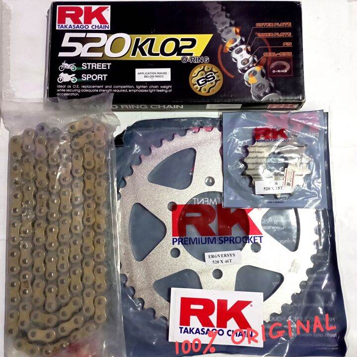 RK Sprocket Set Kawasaki ER6 250 RK 520 KLO2 ORing Rivet Gold Chain