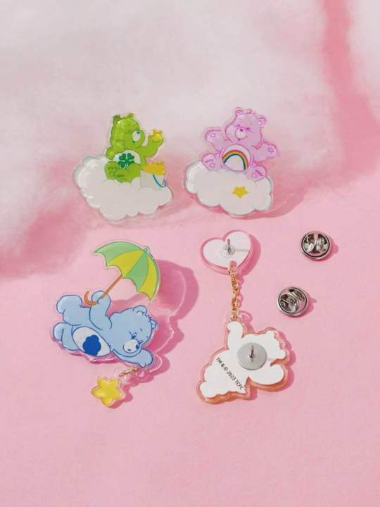 ของใช้แคร์แบร์-care-bears-pin-เข็มกลัด-ติดเสื้อ-กระเป๋า-1-ชุดมี-4-ตัวละคร-ได้รับทุกชิ้นในภาพ-วัสดุอะคริลิค-น้ำหนักเบา