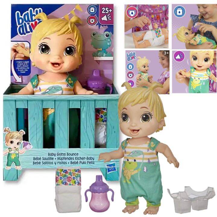 พร้อมส่ง Baby Alive Baby Gotta Bounce Doll, Frog Outfit, Bounces with 25+ SFX and Giggles