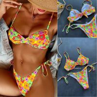 Neon floral set ทูพีชลายดอกสีนีออน บรามีโครง กางเกงแบบผูก