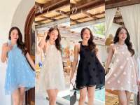 Ppickme•Mini Dress เดรสสั้นคล้องคอ ผ้าแต่งขนๆ  น่าร้ากกกก คิวท์สุดใจ