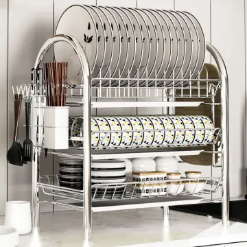 1pc Kitchen Storage Rack For Bowls, Plates With Draining Tray, Chopsticks &  Utensils Holder, Multi-layer Dish Organizer Rack
