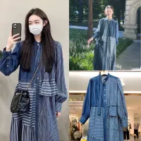 maxi jeans dressชุดเดรสยีนส์ เดรสผ้ายีนส์ คอจีน แขนยาว