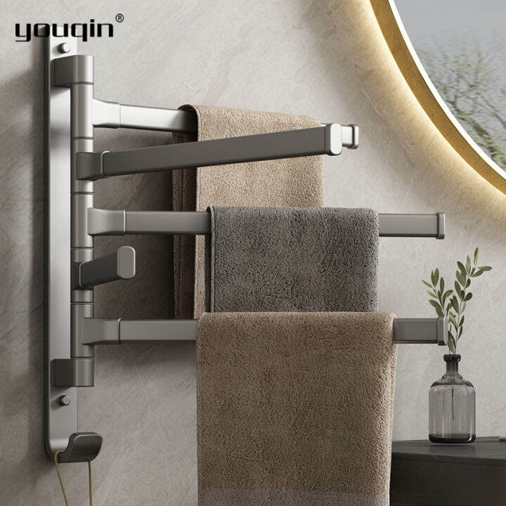 youqin Bathroom Rotating Towels Rod with Hook Wall Mounted Rustproof