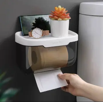 Bathroom Wall Mounted Double-Layer Tissue Box Toilet Paper Holder with Tray Top & Drawer
