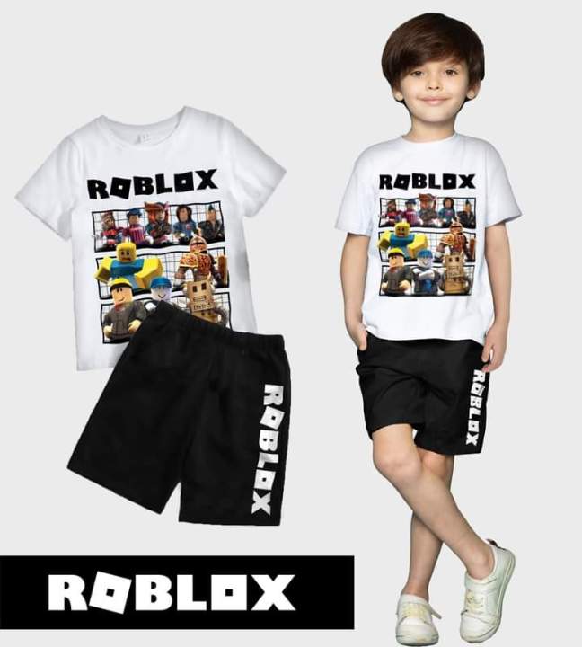 3kings.ph Roblox White Tshirt Black Short Terno Kids Boy 1-5y/o