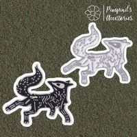 ?? พร้อมส่ง : ? เข็มกลัดเซ็ทโครงกระดูกสุนัขจิ้งจอกสีขาว-ดำ | Black-White Fox Skeleton Enamel Brooch Pin Set.