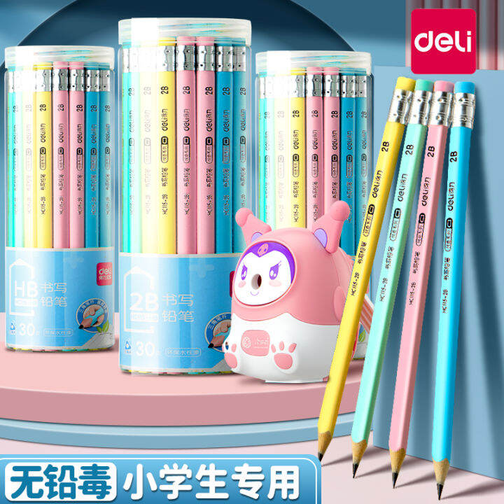 Deli 2B ดินสอไร้ปลอดสารพิษสำหรับเด็กนักเรียนประถมพร้อมหัวยางลบสำหรับ ...