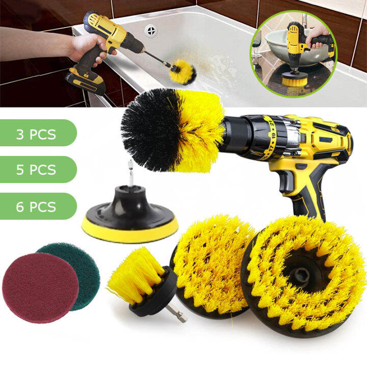 3/5/6 Pieces Electric Drill Set Scrubber Rotary Brush Cleaning Kit For