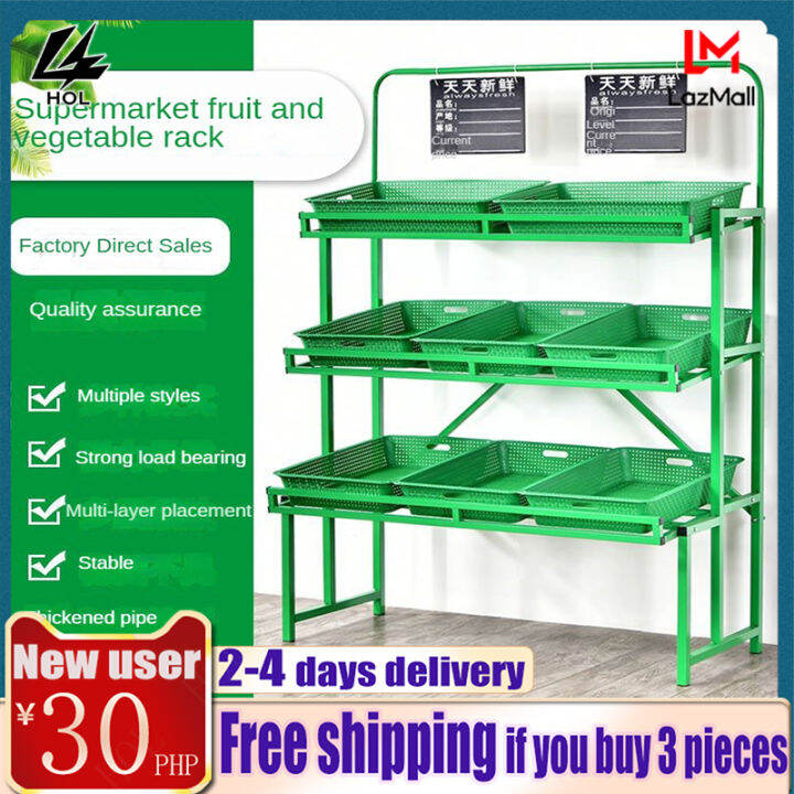 HOL (COD+3 Days Delivery)Supermarket shelves fruit and vegetable rack with basket trays metal