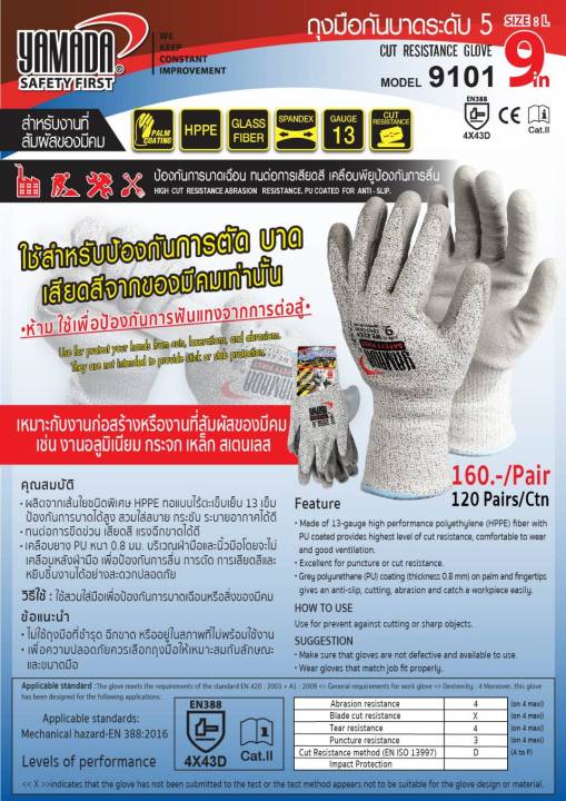 hand-gloves-knitted-protection-gloves-ถุงมือกันบาดระดับ-5-yamada-ใช้สำหรับป้องกันการตัด-บาด-เสียดสีจากของมีคม-9in-sizel