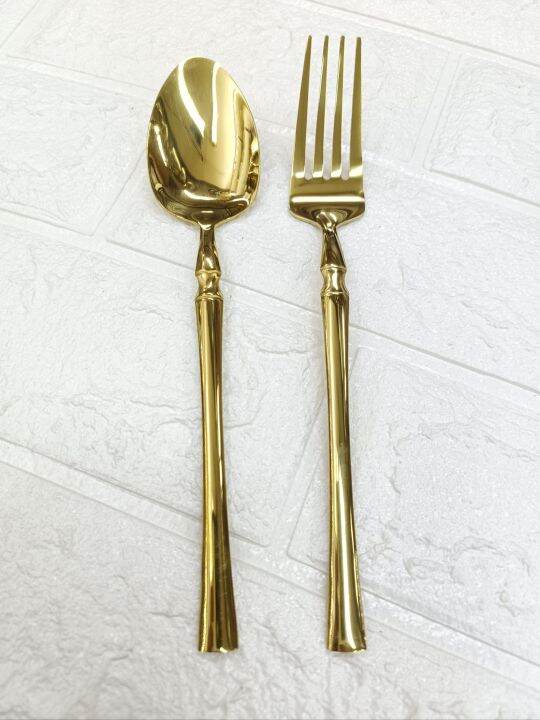 Bamboo Design Spoon and Fork set Stainless steel Lazada PH