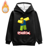 Roblox เสื้อสเวตเตอร์แขนยาวบุขนกำมะหยี่สองชั้นสำหรับเด็กชายเสื้อยืดผ้าฝ้ายรักษาความอบอุ่นสำหรับฤดูใบไม้ร่วงและฤดูหนาวชุดเด็กเสื้อฮู้ดสวมหัว