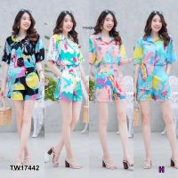 set 2 ชิ้น เสื้อเชิ้ตแขนสั้นพิมลาย + กางเกงขาสั้น 17442