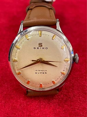 SEIKO 15 jewels SUPER ระบบไขลาน ตัวเรือนสแตนเลส นาฬิกาผู้ชาย นาฬิกามือสองของแท้