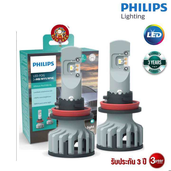 หลอดไฟหน้า-philips-led-headlinght-ultinon-pro5100-ค่าแสง5800k-ความสว่าง-160-ขั้ว-h1-h3-h4-h7-h11-hb3-hb4-hir2-fog-h8