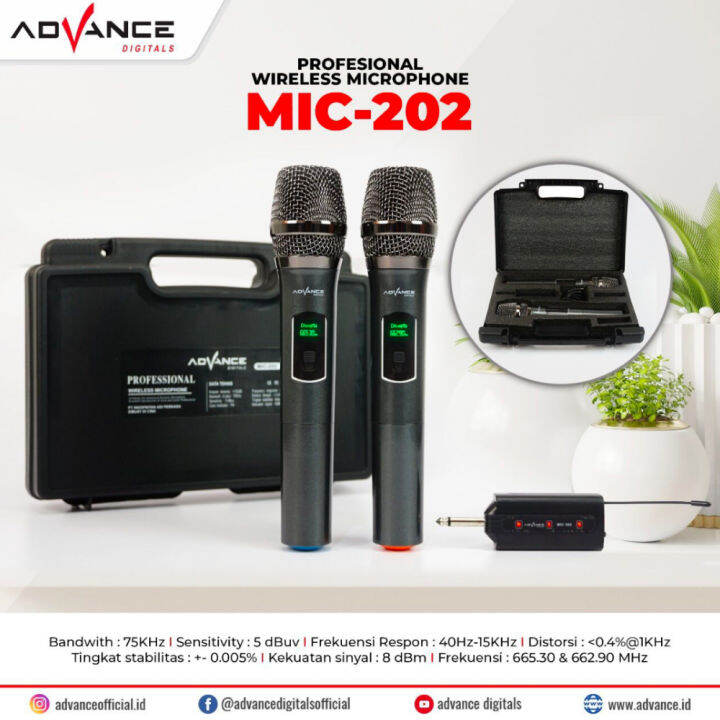 MIC,MIK,MIX,MIKROFON KARAOKE TANPA KABEL ISI 2 MICMICROPHONE WIRELESS ADVANCE 202MIXROFONE