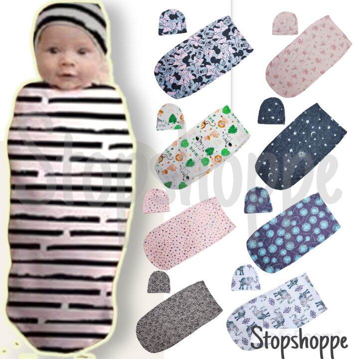 Newborn infant baby swaddle blanket with cap set Lazada PH