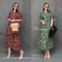 (นางแบบใส่ชุดขาย) FW V2 About VintagE PuFF Maxi DreSS เดรสลายดอก เดรสวินเทจ เดรสแขนบอลลูน ผ้าลายสวย ลายดอกสีเข้มสวยเด่น เดรสแขนพอง กระโปรงทรงเอ เรียบเก๋สวยดูดี **งดรับลค.ดราม่า