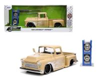 1955 Chevy Stepside Pickup Truck Tan with White and Silver Flames with Extra Wheels Just Trucks Series 1/24 Diecast Model Car by Jada #34024