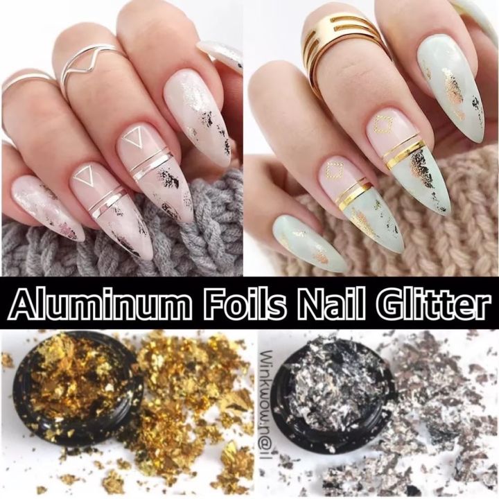แผ่นเปลวแต่งเล็บ-แผ่นเปลว-แผ่นเปลวละเอียด-แผ่นทองเปลว-gold-silver-irregular-aluminum-foil-paper-nail-art-stickers-glitter-diy-manicure-uv-gel-polish-nails-decoration-supplies