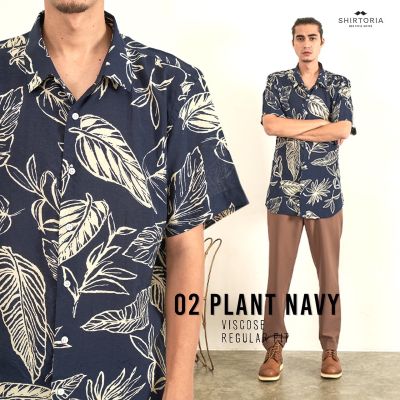 Shirtoria-ลาย O2PLANT Navy เสื้อเชิ้ตแขนสั้น