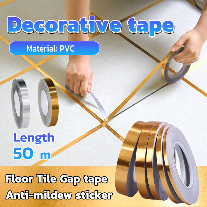 BIBLIO 50M Floor Tile Gap Tape Wall Tile Strip Seam Sticker Gold/Silver  Colors Waterproof Mildewproof Wall Tape