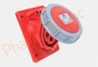 เต้ารับแบบฝังทรงเฉียงชนิดกันน้ำ IP67 PCE ( HACO ) 444-6 / Flanged Sockets Sloping (Position of Earth Contact 6h Nickle-Plated Contact) 444-6,  125A , 400V, 4Pin ( 3P+E )  สีแดง (Flange H97xW80mm.)