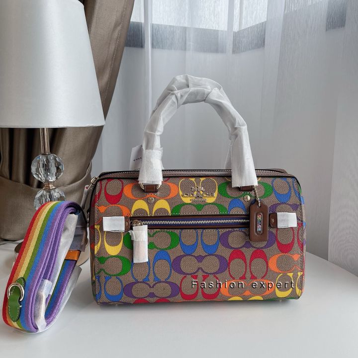 ของแท้100-กระเป๋าสะพาย-coach-c4396-rowan-satchel-in-rainbow-signature-canvas